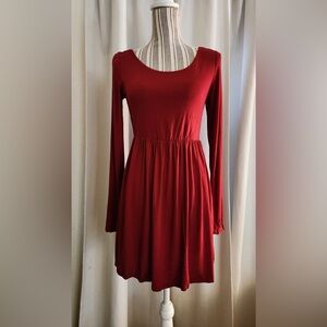 New red long sleeve scoop neck dress